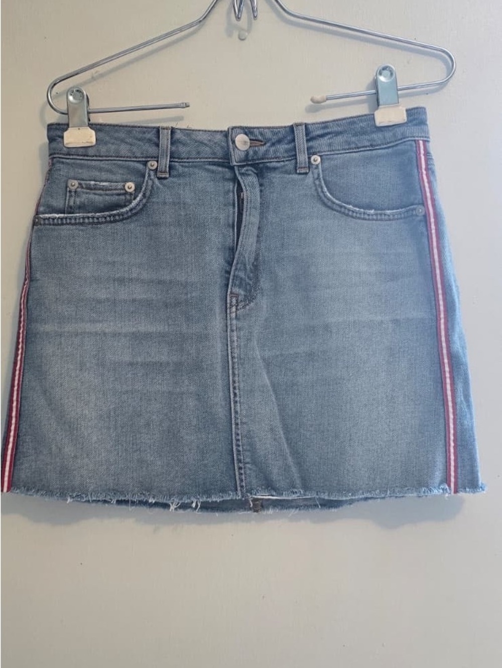 Sundry Light Blue Denim Skirt with Contrast Stitching - Picture 3 of 14